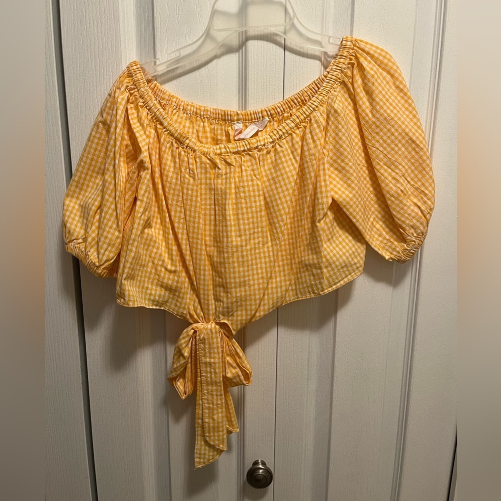 Zara Yellow Gingham Off the Shoulder Top - Picture 2 of 4